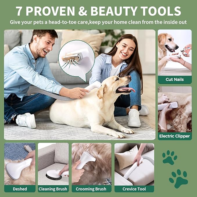 Dog Grooming Vacuum Kit Brush for Shedding, 13000Pa Vacuum Suction 99% Pet Hair, Large Capacity, 52 dB Low Noise Dog Vacuum for Shedding Grooming for Dogs Cats Pets