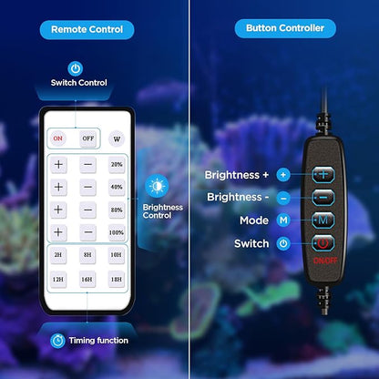 Lominie LED Aquarium Light, Nano Coral Reef Light Clip on Aquarium Light Full Spectrum Remote Control Fish Tank Lamp Dimmable for Saltwater Fish Tank (Saltwater)