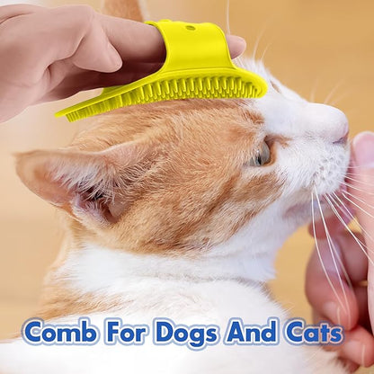 Dog Bath Brush with Grooming Supplies: Dog Brush for Short Haired and Long Haired Dogs, Silicone Brush with Ring Handle, Grooming Tools for Equigroomers, Breeders, and Dog Owners(Blue and Yellow)