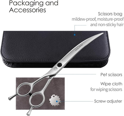 Dog Grooming Scissors: 7.0" Left Handed Pet Shears Made Of Advanced Stainless Steel Alloy for Trimming Dogs Cats and Other Pets Face and Paws