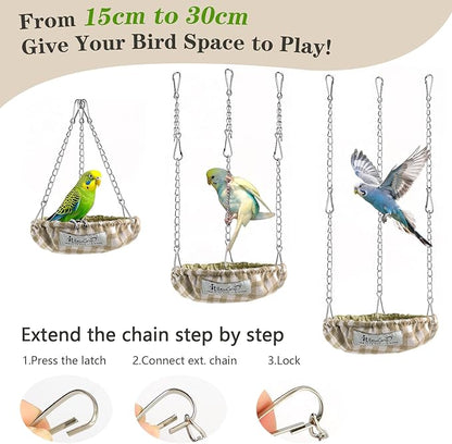 Waterproof Bird Bed with Adjustable Chain, Customizable Height Hanging Bird Hammock for Cage, Small Size Bird Nest with Durable Non-Collapsible Bottom, Bird Hut for Conures, Budgies (Khaki)