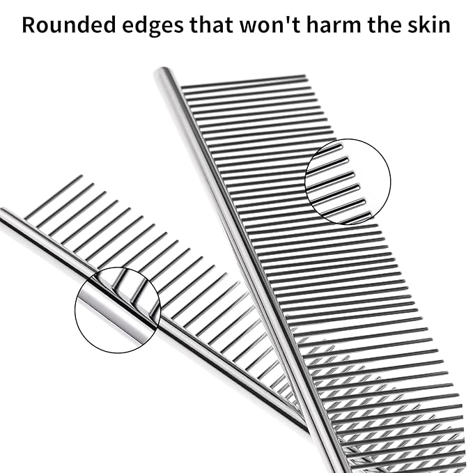 2PCS Dog and Cat Brush, Stainless Steel Pets Grooming Comb Kit, Detangler Deshedding Brush, Metal Knots Hair Remover 6.4" 7.5"