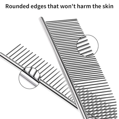 2PCS Dog and Cat Brush, Stainless Steel Pets Grooming Comb Kit, Detangler Deshedding Brush, Metal Knots Hair Remover 6.4" 7.5"