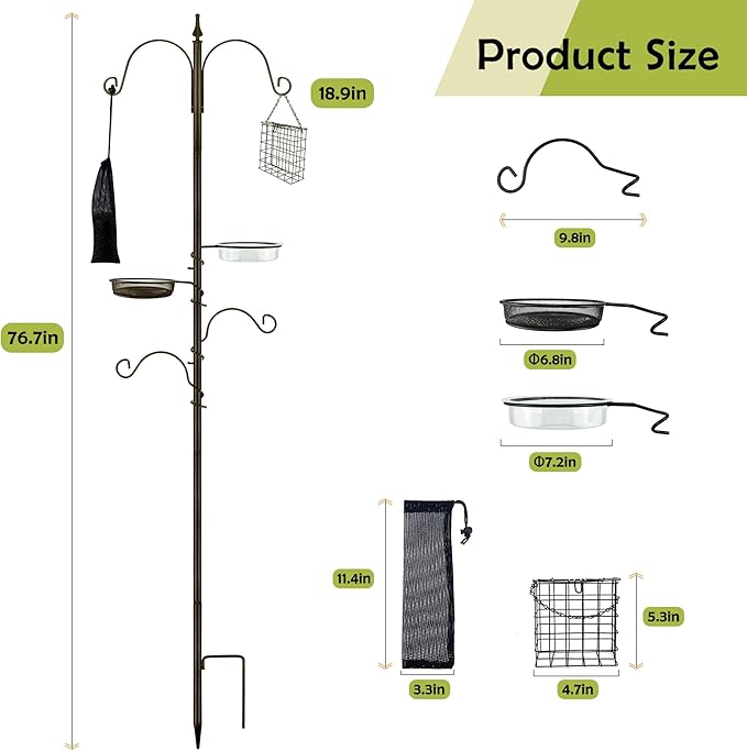ERYTLLY Bird Feeding Station Kit Bird Feeder Poles,Premium Multi Feeder Hanging Kit with Suet Cage and Bird Bath Bird Food Finch Sock for Attracting Wild Birds and Plants,Baskets,Lanterns,Wind Chimes
