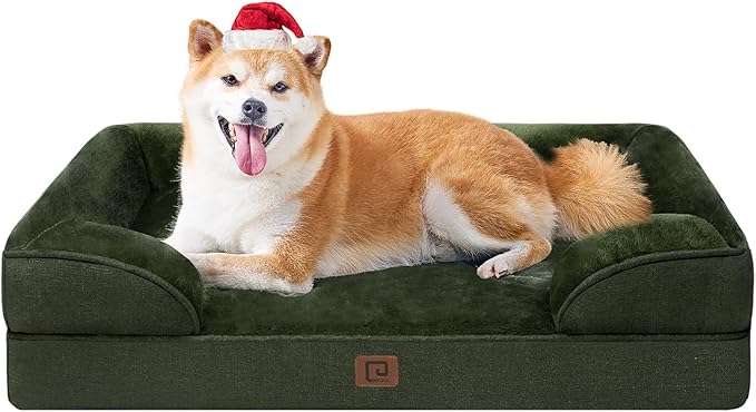 EHEYCIGA Orthopedic Dog Beds for Large Dogs, Waterproof Memory Foam Large Dog Bed with Sides, Non-Slip Bottom and Egg-Crate Foam Large Dog Couch Bed with Washable Removable Cover, Dark Green