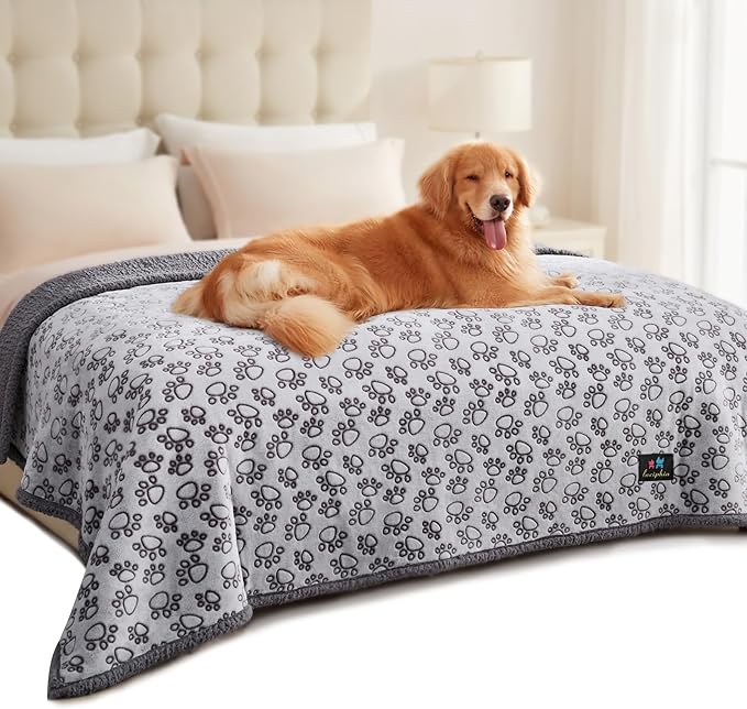 Luciphia Waterproof Pet Blankets for Couch Sofa Bed Cover Liquid Pee Proof Washable Soft Fluffy Large Dog Blanket Reversible Furniture Protection Paw Grey X-Largeï¼85" x 57"ï¼