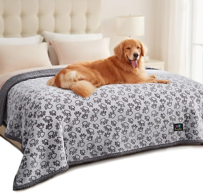 Luciphia Waterproof Pet Blankets for Couch Sofa Bed Cover Liquid Pee Proof Washable Soft Fluffy Large Dog Blanket Reversible Furniture Protection Paw Grey X-Largeï¼85" x 57"ï¼