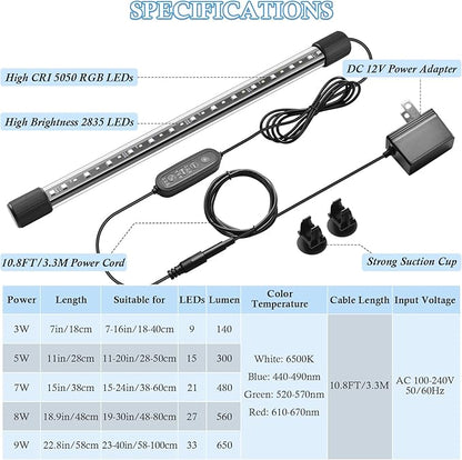 FEDOUR 18.9in Submersible Aquarium LED Light, 24/7 Aquarium Lights with Full Spectrum RGBW LEDs, IP68 Waterproof Fish Tank Light with Dimming, Timming and Color Adjustable