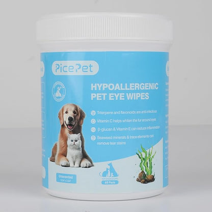 Hypoallergenic Eye Wipes for Dog & Cats, 100 Pcs Plant-Based Tear Stain Remover for Discharge, Crust, Allergies, Itching, Unscented, Double Layer, Made in PRC