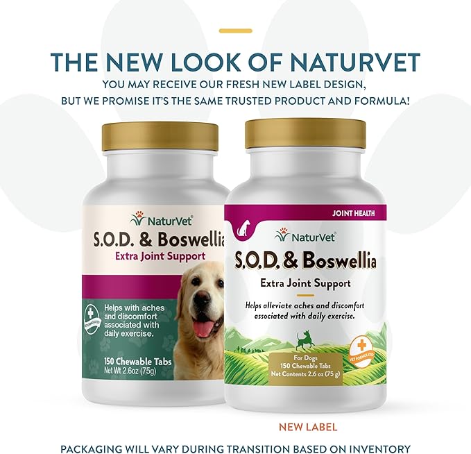 NaturVet S.O.D. & Boswellia Extra Joint Support Dog Supplement  Dog Hip Supplement  Helps Alleviate Aches, Pain  for Dog Flexibility, Healthy Joint Function  150 Ct. Chewable Tablets