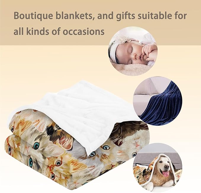 Cute Cat Flannel Throw Blanket, Soft Cozy Lightweight Animal Blankets for Couch, Bed, Travel, Outdoor & Home Decor, Warm Fuzzy Blanket for Adults Kids Women Girls 50×40 in