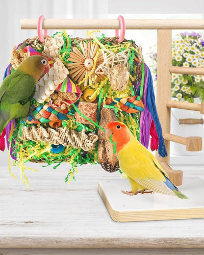 ERKOON Bird Toys, Parrot Toys Foraging Swing Mat Parrot Cage Hanging Toys Birds Grass Mat Climbing Wall with Seagrass, Birds Cage Accessories (Green)
