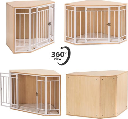 MEWOO Corner Dog Crate Furniture with Cushion, Wooden Dog Kennel End Table, Doghouse, Pet Crate for Indoor Use, Dog Cages for Small Medium Dogs Indoor