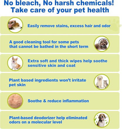 DR.EASY All Purpose Pet Grooming Wipes 100Ct Plant Based Ingredients for Paws,Body,Nose &Bum Cleaning,Remove Dirt,Dander & Excess Hair with Soft and Thick Wipes,No Fragrance