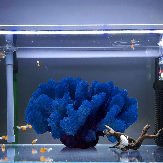 PINVNBY Artificial Coral Ornament, Underwater Sea Plants Decorations, Aquarium Coral Decor Craft Resin Aquarium Plants for Fish Tank Decor Landscape (Blue)