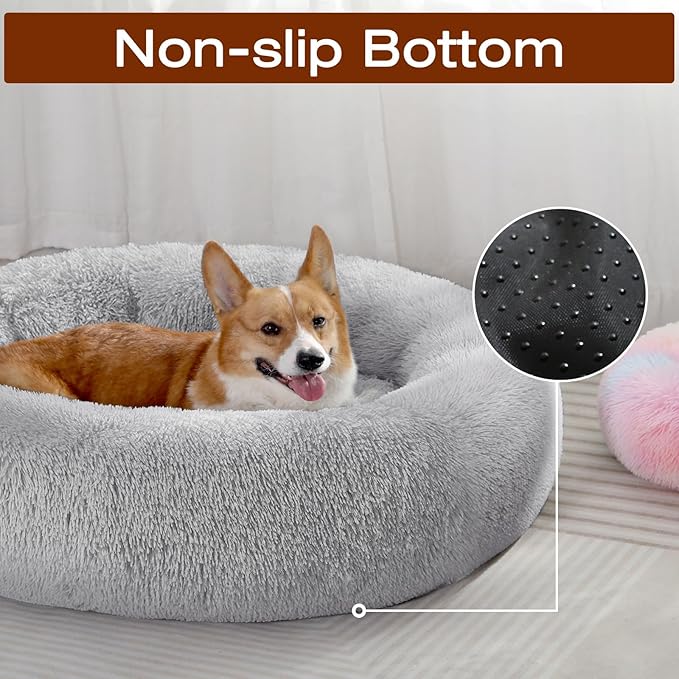 JOLLYVOGUE Dog Beds, Calming Small Dog Bed, Anti-Anxiety Dog Bed for Small Dogs, Fluffy Donut Dog Bed, Cozy Dog Cat Cushion Bed for Small Medium Dogs (24")