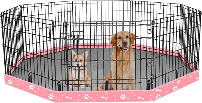 Dog Playpen Bottom Pad Fits for 24 Inch 8 Panels Regular Octagon Metal Exercise Pet Playpen, Dog Crate Pad Puppy Playpen Pad. (Note: Playpen Not Included!!!) -Pink