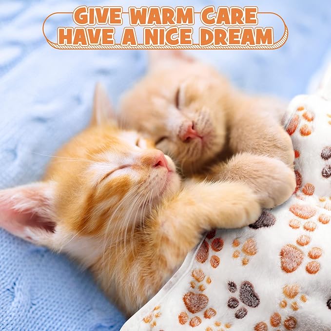 Tegeme 12 Pieces Pet Blanket Soft Fleece Dog Fluffy Doggie Warm Felt Throw Spring Cute Paw Print Puppy Kitten Sleep Mat Bed Covers for Cat(23 x 16 Inch,White)