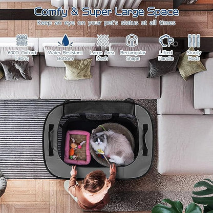 Dog Playpen,Pet Playpen,Foldable Puppy Cat Playpen,Portable Exercise Kennel Tent Crate,Water-Resistant Breathable Shade Cover,Indoor Outdoor Travel Camping Use for Small Animals with Carrying Case(M)