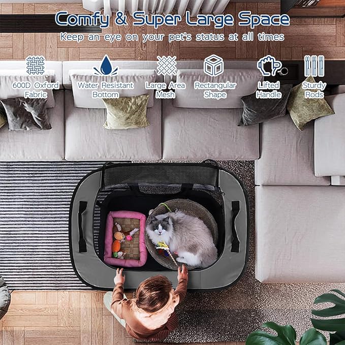 40x32x24 Inches Dog Playpen,Pet Playpen,Foldable Puppy Cat Playpen,Portable Exercise Kennel Tent Crate,Water-Resistant Breathable Shade Cover,Indoor Outdoor Travel Camping Use for Small Animals(L)