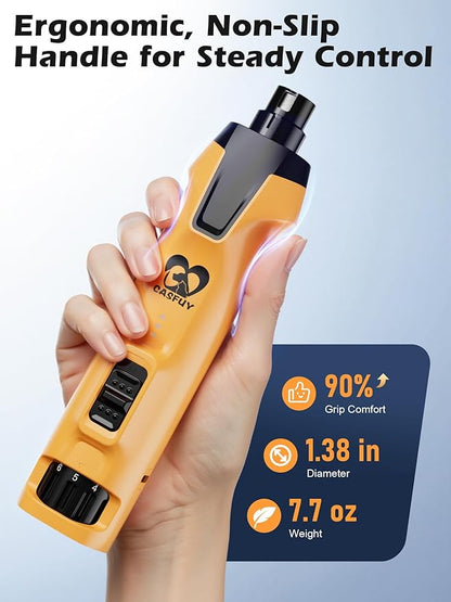 Casfuy 6-Speed Dog Nail Grinder  50%+ Boost Power Dog Nail Trimmers Quiet with Dust Cap & 2 LED Lights & 2000mAh Battery & 4.8V Motor Electric Pet Toenail File Tool for Large Medium Small Dogs Cats