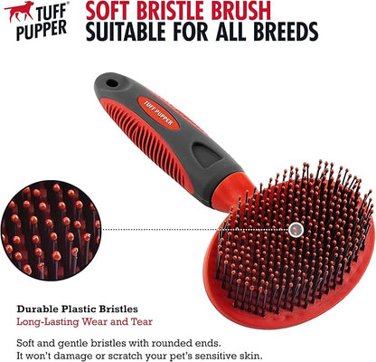 Tuff Pupper Round Bristle Soft Brush for Dogs and Cats | Gentle Grooming for Short or Long Hair | Soft Pin Tool for Sensitive Skin | Detangle & Remove Loose Fur | For Dematting & Detangling Undercoat