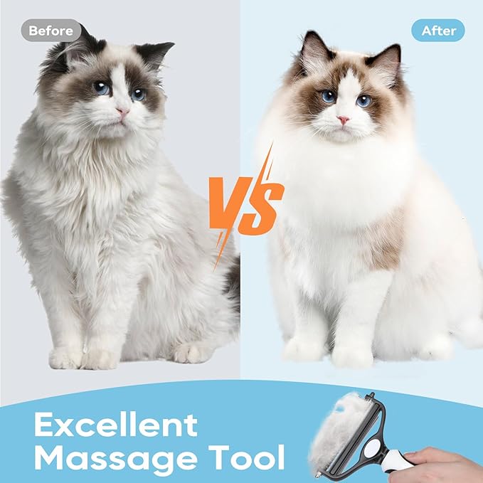 2-in-1 Dog Grooming Rake Dual Sided Deshedding Tool, Undercoat Rake for Long/Short Hair, Gentle Stainless Steel Comb with Ergonomic Handle, Safe Shedding Brush for Dogs & Cats (Extra Large)