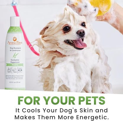 Dog Shampoo and Conditioner - Aromatic Tearless Shampoo for Cleansing, Grooming, and Conditioning - Moisturizing Shampoo for Dogs and Puppies - Eucalyptus Peppermint 13.5 oz