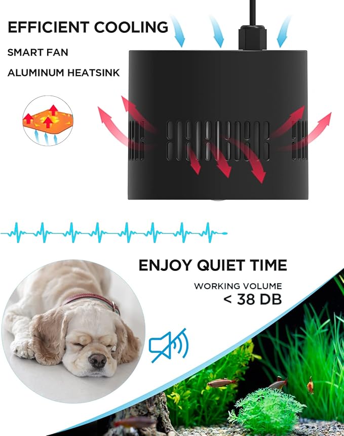 Lominie Aquarium LED Light 10 Gallon Fish Tank Light Timer Clip on Aquarium Lamp Full Spectrum 80W 6500k for Freshwater Refugium Cube Tank with Gooseneck