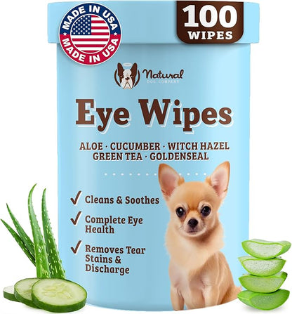 Natural Dog Eye Wipes for Dogs -100 Ct- Soothing Dog Eye Wipes with Natural, Non-Irritating Ingredients Green Tea & Goldenseal, Effective Dog Tear Stain Remover Wipe & Dog Eye Gunk Remover Wipe, Vegan