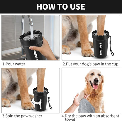Dog Paw Cleaner for Dogs, (with 3Pcs Absorbent Towels & Adjustable Bath Brush) Dog Paw Washer, Pet Foot Cleaner (Black, Medium)