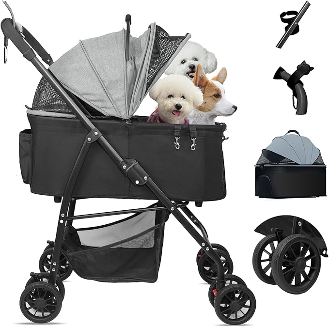 MILA&LOUIS Dog Stroller for Medium Dogs, Lightweigh Pet Stroller for Small Dogs, 4 Upgraded Wheels, Dog Strollers with Cup Holder, Hook, Puppy Stroller with Detachble Spacious Cradle for Multiple Pets
