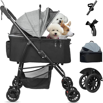 MILA&LOUIS Dog Stroller for Medium Dogs, Lightweigh Pet Stroller for Small Dogs, 4 Upgraded Wheels, Dog Strollers with Cup Holder, Hook, Puppy Stroller with Detachble Spacious Cradle for Multiple Pets