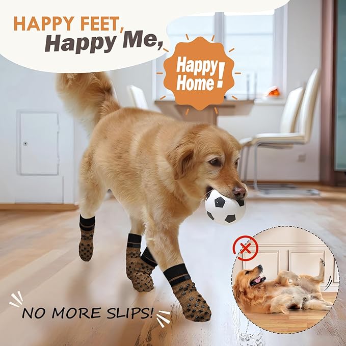 Non Slip Dog Socks to Prevent Licking Paws Grippy Socks for Senior Dog on Hardwood Floors Anti Slip Dog Socks for Hot Pavement Double Side Paw Protector Prevent Scratching Brown XXL