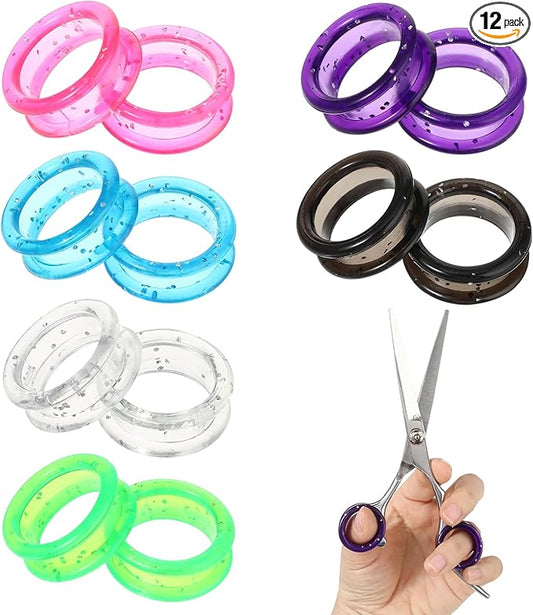 12 PCS Scissors Finger Rings Soft Silicone Scissors for Pet Grooming Scissors Accessories for Animal Hair Cutting Thumb Inserts Finger Protector Ring for Professional Barber