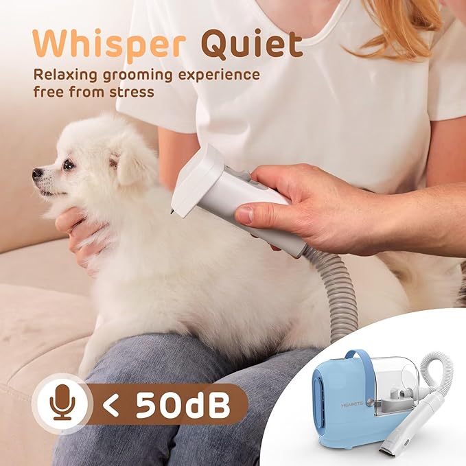 Dog Grooming Vacuum Kit - 3L Vacuum with 7 Tools, Low Noise Electric Clipper and Brush for Pet Shedding at Home, Blue