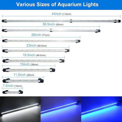 VARMHUS Submersible LED Aquarium Light,Fish Tank Light with Timer Auto On/Off Dimming Function,3 Light Modes Dimmable White-Blue,10 Brightness Levels Optional&3 Levels of timed Loop Function 15''