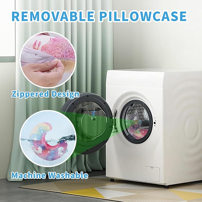 Glow-in-the-Dark U-Shaped Calming Pet Pillow for Dogs & Cats, Machine Washable Ultra-Soft Fleece Cover Comforting Neck Support Pillow for Elderly, Weak, Disabled Pets, Luminous for Nighttime (Rainbow)