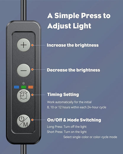 Pawfly 12 Inch 11 W Aquarium Color Enhancement Light for 13" to 22" Fish Tanks IPX8 Waterproof Aquarium LED Light Brilliant RGB Lights with 7 Single Color Effects Timer & Adjustable Brightness