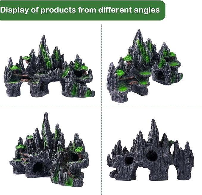 Large Fish Tank Decorations - Mountain View Aquarium Ornament with Tree House Cave Bridge,Large