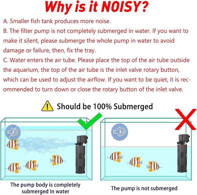 Aquarium Filter for 40-150 Gal. Tank Crystal 300GPH Biochemical Filtration Powerful Pump Submersible Internal Fish Tank Filters Large Tank Pond Clear Wavemaker Air Supply 4 in 1