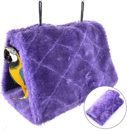 Winter Warm Bird Nest House Shed Hut Hanging Hammock Finch Cage Plush Fluffy Birds Hut Hideaway for Hamster Parrot Macaw Budgies Eclectus Parakeet Cockatiels Cockatoo Lovebird (S, Purple)