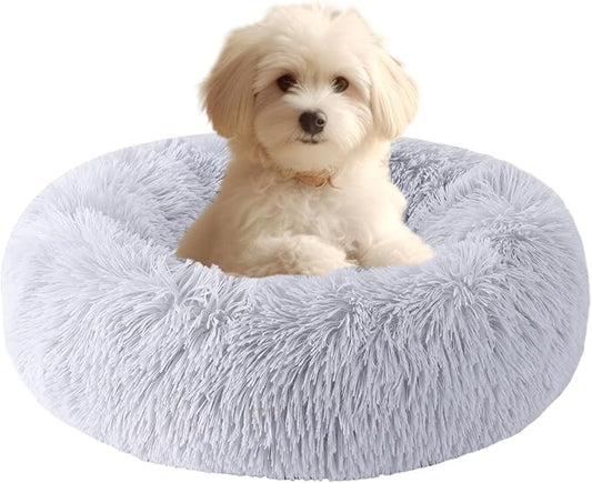 HYQ Small Dog Bed, Cat Beds for Indoor Cats, Pet Beds for Small Dogs, Fluffy Faux Fur Plush Small Dog Bed, Washable Puppy Bed with Anti-Slip Bottom, Dog Bed Small Size Dog (Light Gray, 20 Inch)
