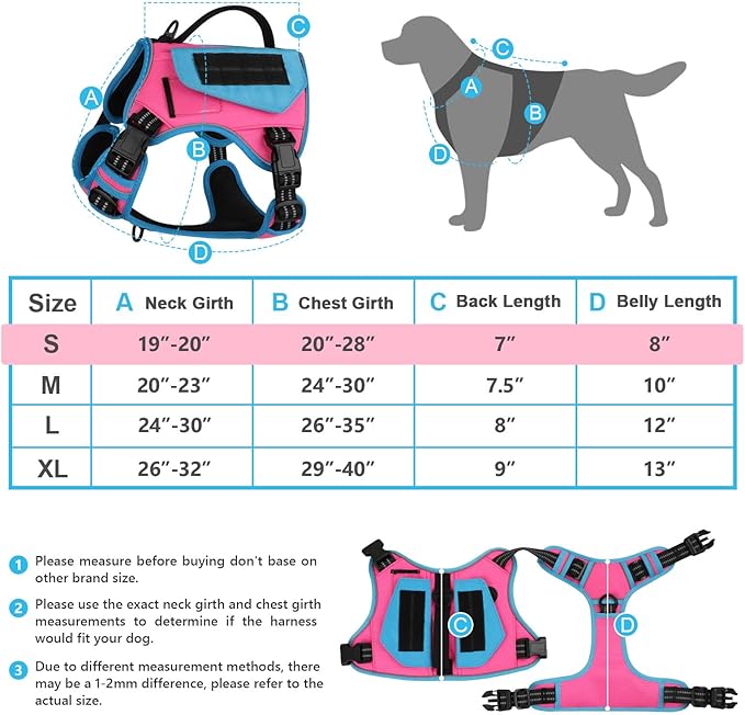WINGOIN Tactical Dog Harness for Small Dogs, No Pull Harness with Handle Pockets Poop Bag, Reflective Dog Vest, Military Service Heavy Duty Big Dog Harness for Walking Hiking Training, Pink Blue, S