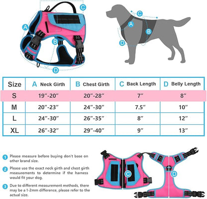 WINGOIN Tactical Dog Harness for Small Dogs, No Pull Harness with Handle Pockets Poop Bag, Reflective Dog Vest, Military Service Heavy Duty Big Dog Harness for Walking Hiking Training, Pink Blue, S