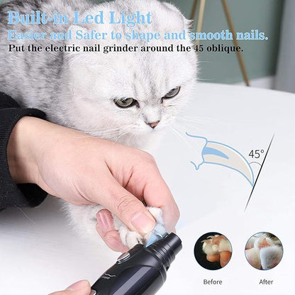 Pet Nail Grinder with LED Light & 2 Grinding Heads, 2-Speed Low Noise & More Powerful Dog Nail Grinder, Pet Nail Trimmer File, Painless Paw Claw Care, Quiet Toenail Grooming Tool for L/M/S Dogs/Cats