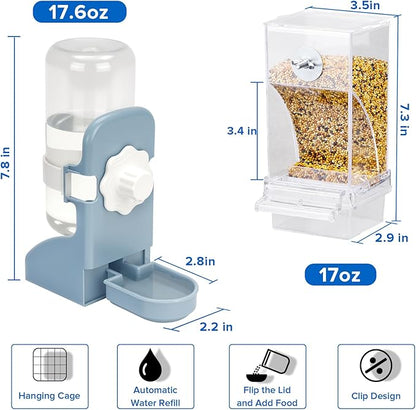 No Mess Bird Feeder Water Dispenser Set, Parakeet Cage Accessories, Bird Feeder and Waterers in Cage for Cockatiels, Finches, Lovebirds, Budgies, Canaries