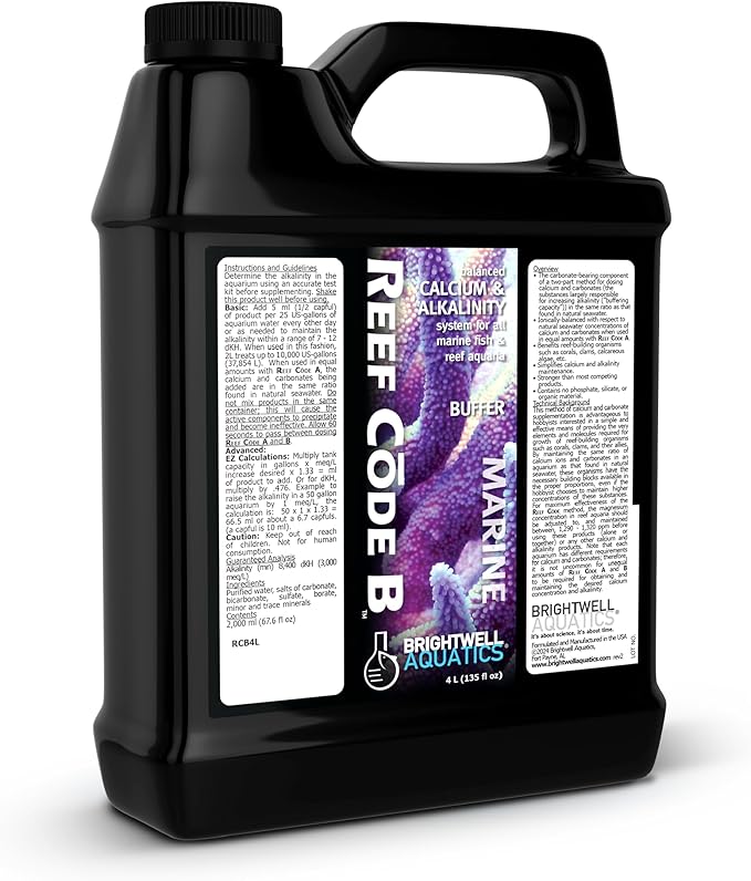 Brightwell Aquatics - Reef Code B - Balanced Calcium & Alkalinity System Water Conditioner - for All Saltwater Marine Fish & Reef Fish Tanks - Aquarium Water Treatments, 135.2 fl oz