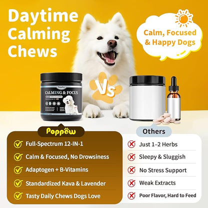 Calming Chews for Dogs – 12-in-1 Dog Calming Treats with Herbal & Vitamins, Relaxation, Focus & Behavior Support for Anxiety, Separation, Barking, Travel, Stress, Upgraded Bacon Flavor, 90 Ct