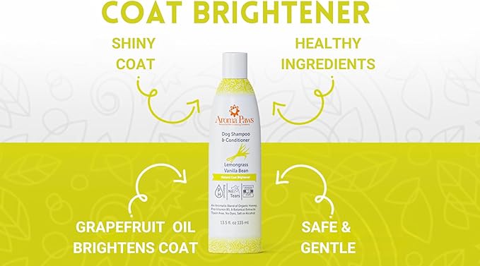 Dog Shampoo  Cleansing Wash, Conditioning, Moisturizing  Healthy Ingredients  Aromatic Grooming Puppy Shampoo  Tearless Cleaner, Lemongrass Vanilla Bean 13.5 oz